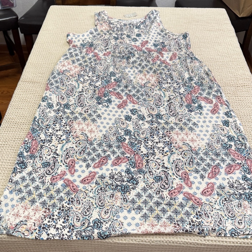 Maurices White Paisley Print Midi Dress with Blue and Pink Accents